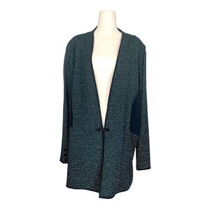 Ming Wang Knit Jacket Cardigan Green Stitch Detail Button Front Closure Size 3X
